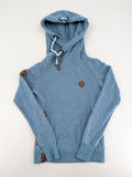 Naketano blue turtle neck jumper with unique collar and artistic leather details