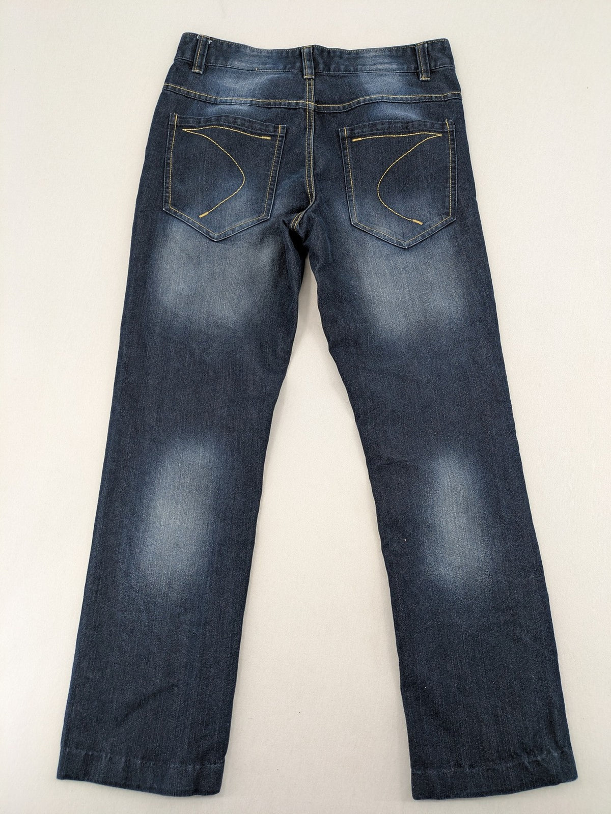 C&A blue straight leg jeans with classic 5-pocket design and faded wash details.