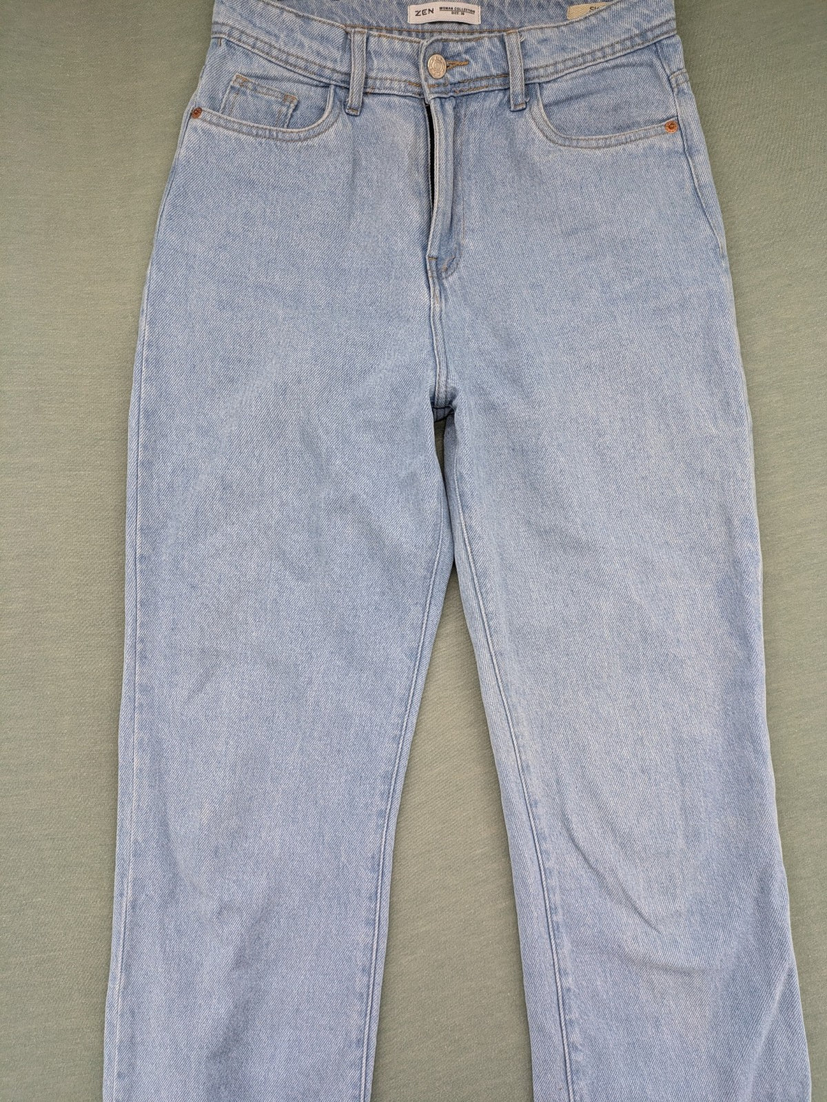 Zen blue straight jeans high rise classic stone wash 100% cotton