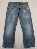 G-Star Raw blue straight jeans with distressed details and classic button fly.