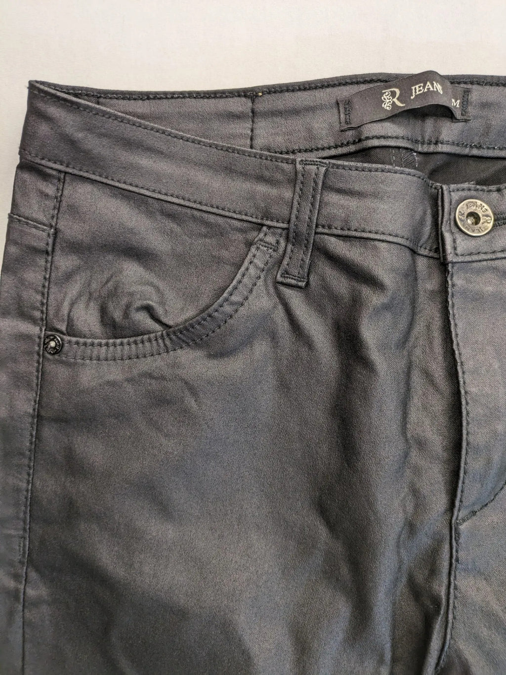 Rinascimento black straight jeans faux leather look skinny fit with glossy finish