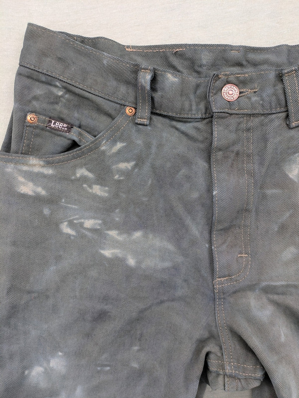 Lee straight jeans grey and white custom tie-dye acid wash with classic 5-pocket style.