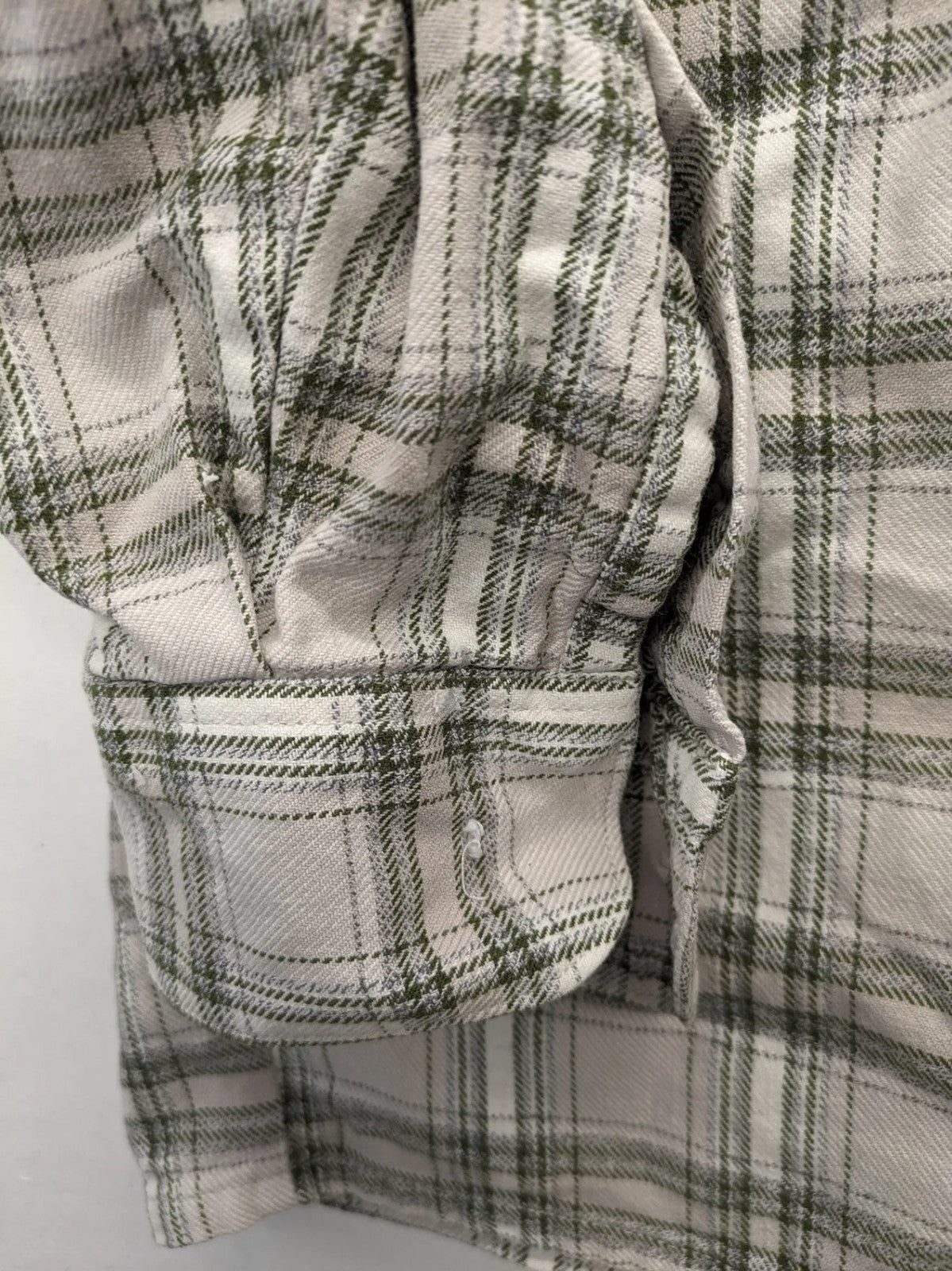 OS Trachten beige green checkered long sleeve shirt with button-up front and chest pocket.