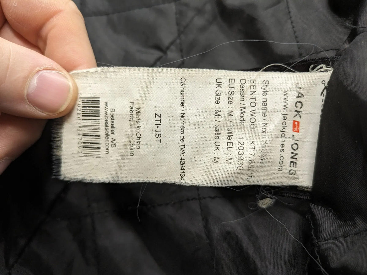 Jack & Jones grey coat herringbone pattern with two-button closure and side pockets.