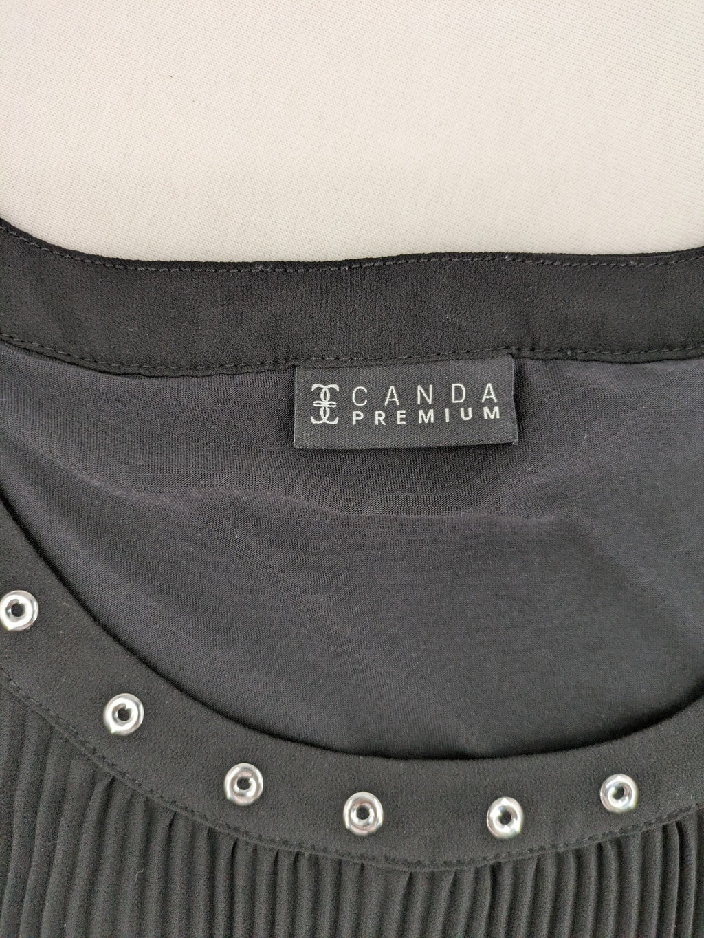 C&A grey top sleeveless pleated chiffon overlay with silver studs at neckline