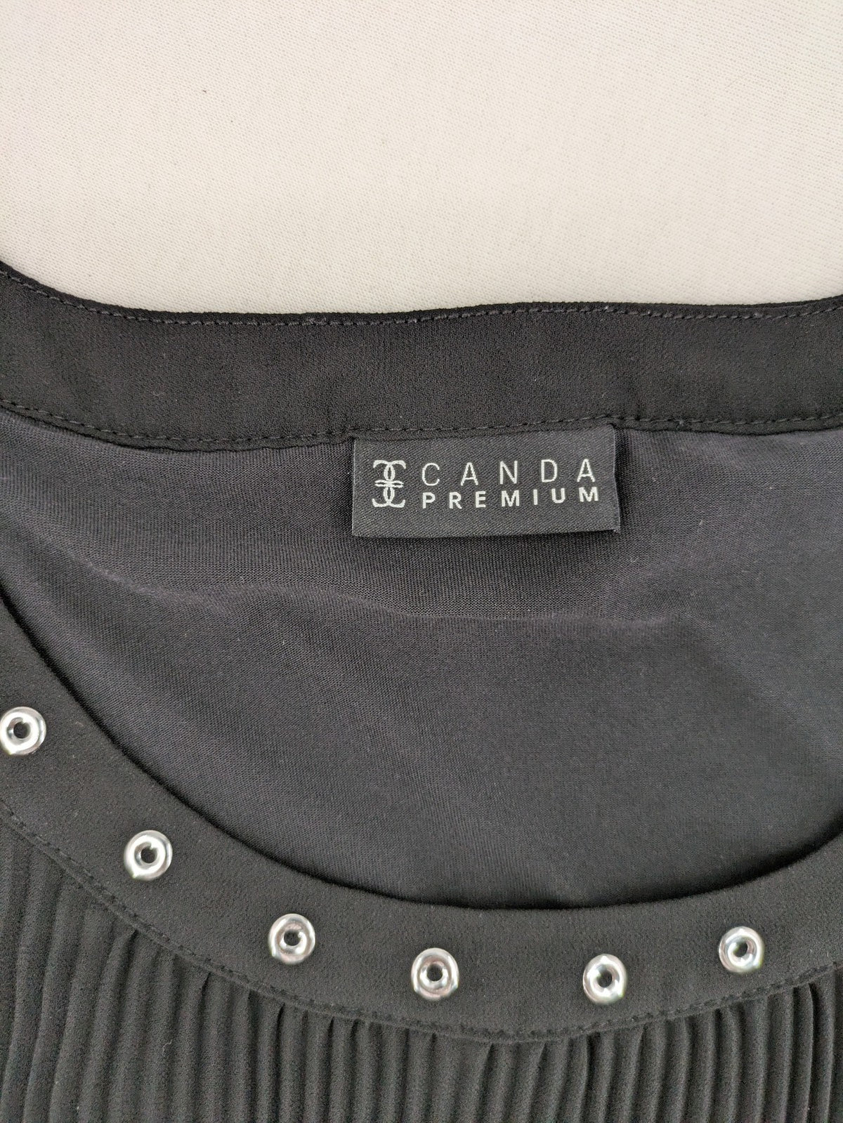 C&A grey top sleeveless pleated chiffon overlay with silver studs at neckline