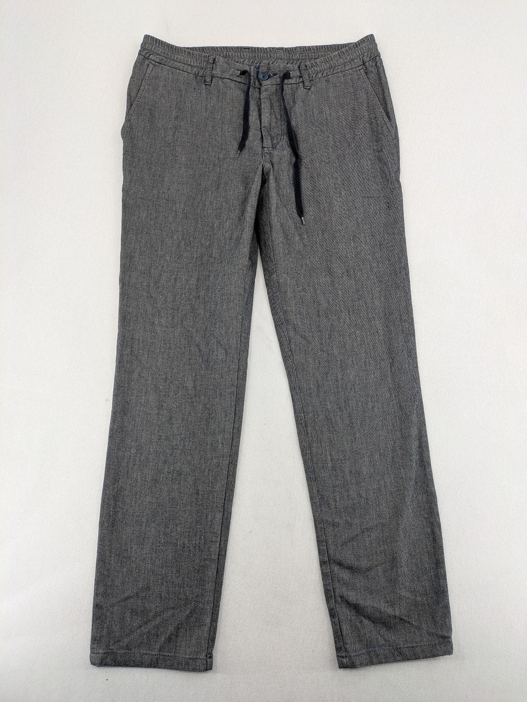 ALBERTO grey tapered fit chinos with elastic drawstring and two-tone wool texture.