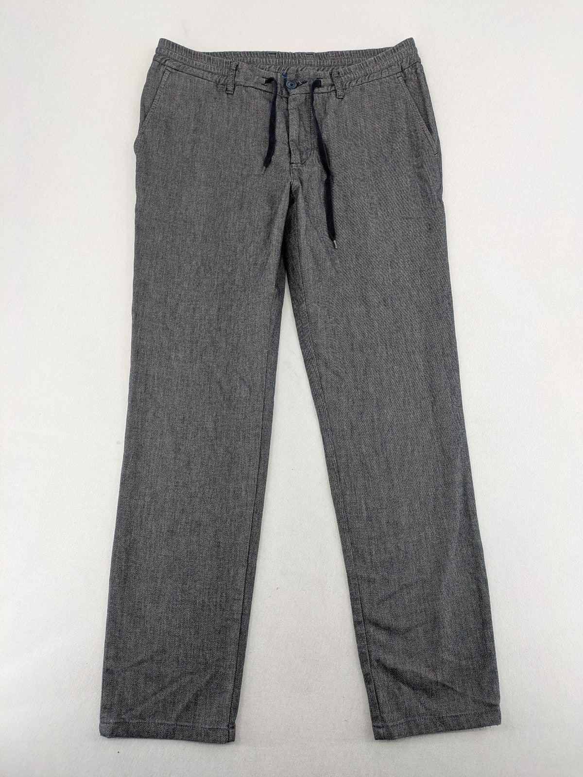 ALBERTO grey tapered fit chinos with elastic drawstring and two-tone wool texture.
