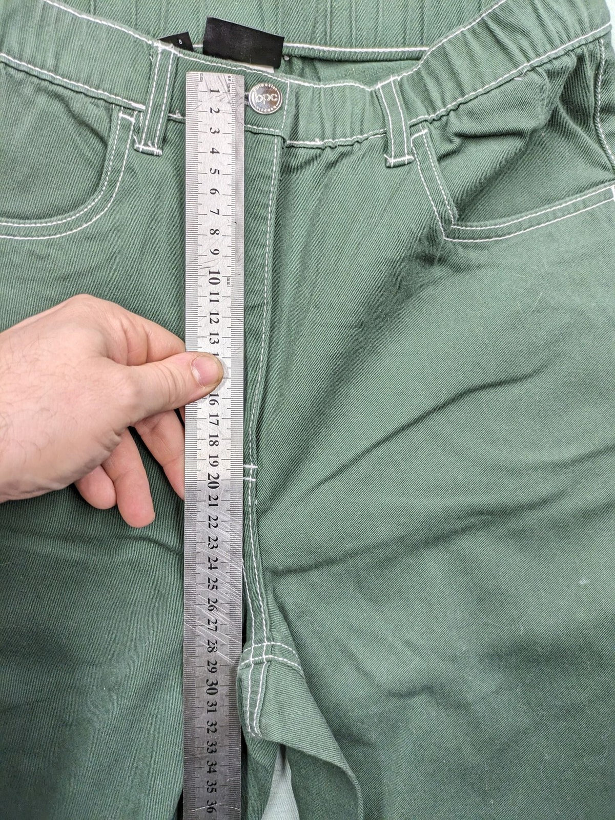 BPC Bonprix green pants wide leg high waist with white contrast stitching