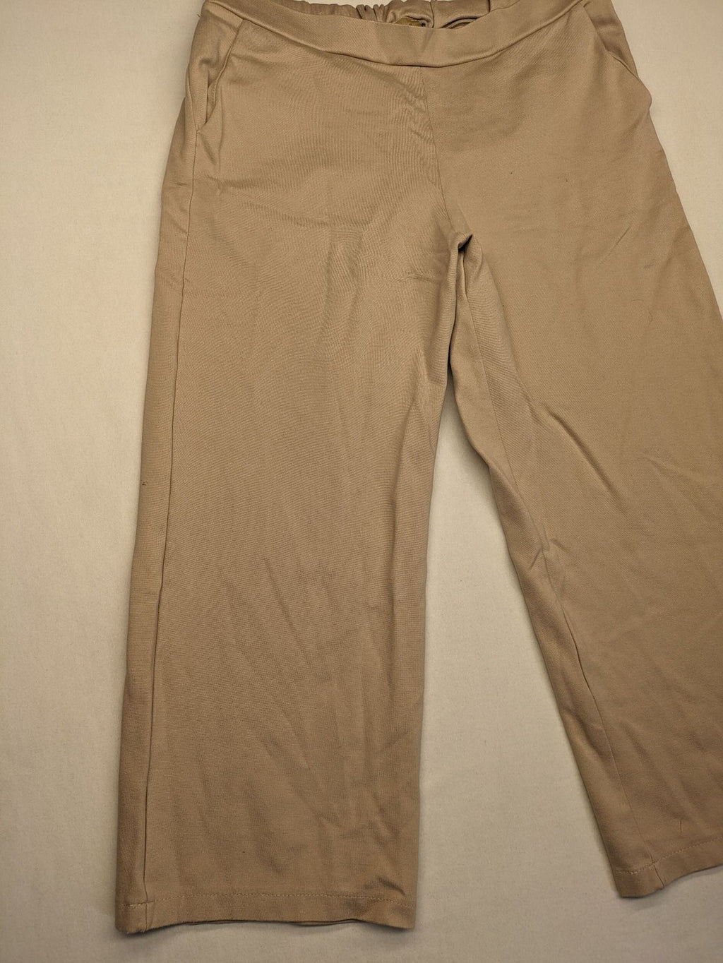 ESViViD beige culotte pants wide leg pull-on design with elastic waistband and side pockets