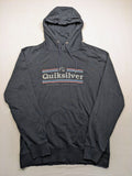 Quiksilver grey hoodie with logo graphic, kangaroo pocket, and adjustable hood.