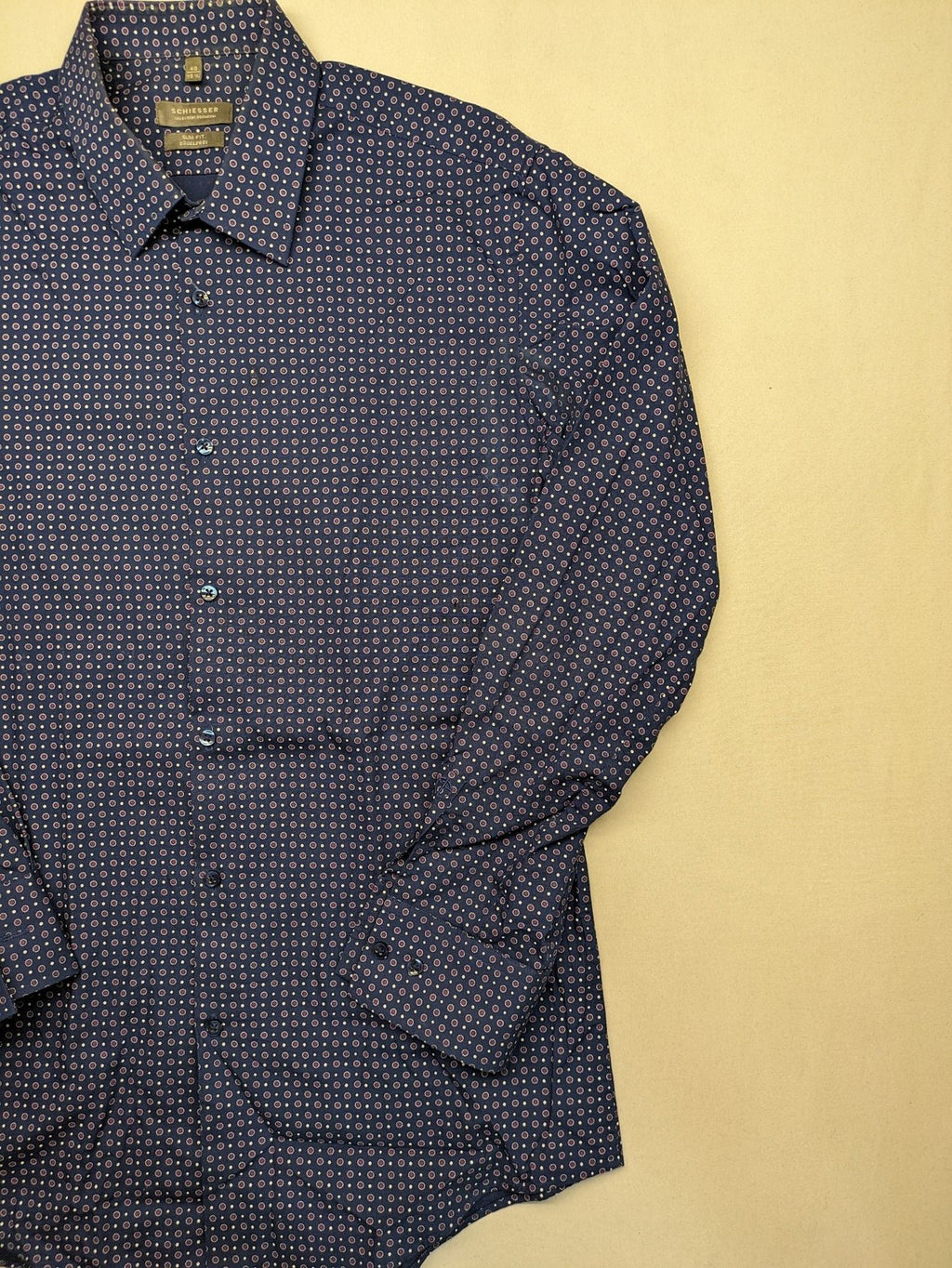 Schiesser pink button-up shirt slim fit geometric pattern breathable cotton