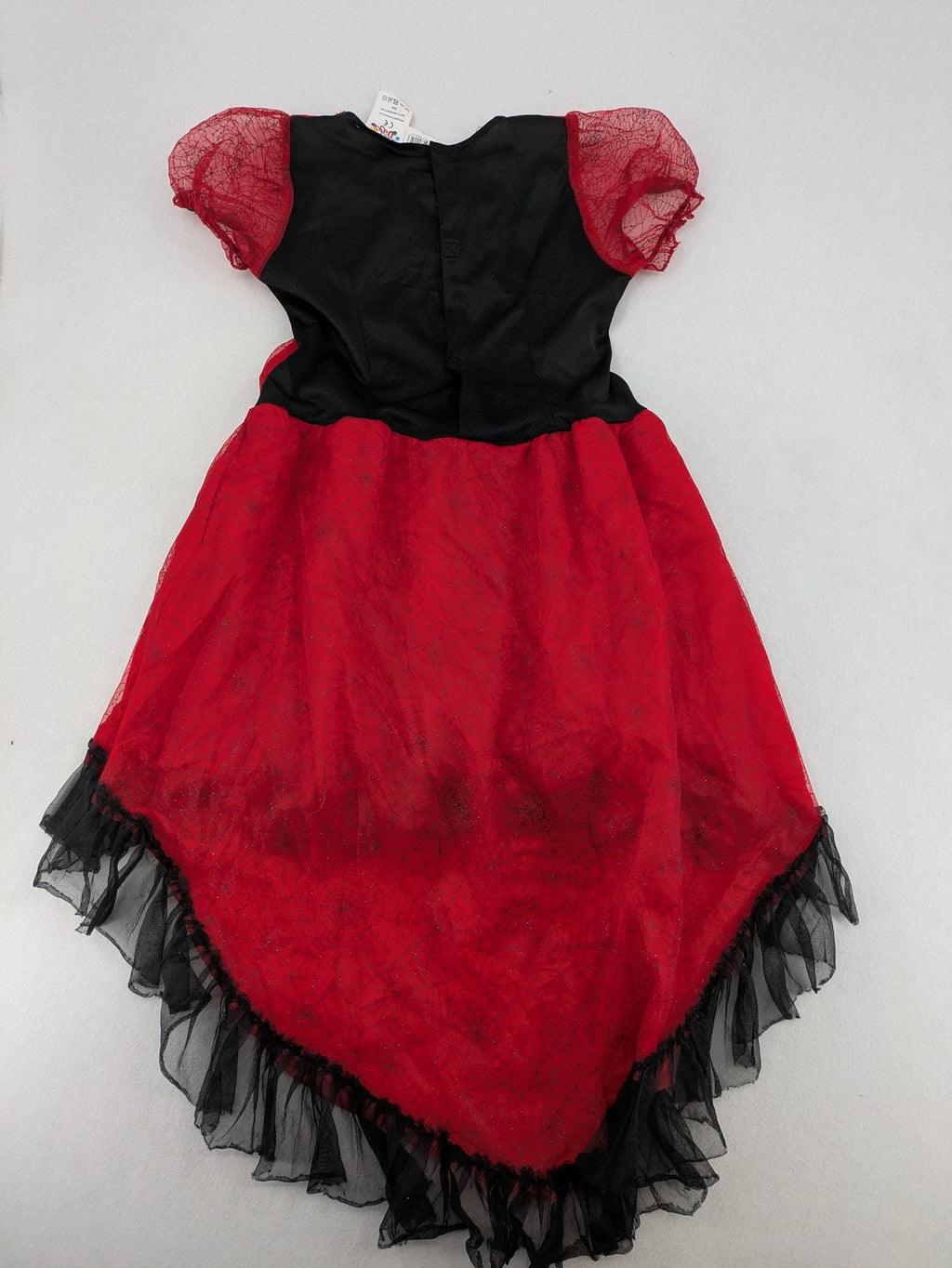 Perfekt red and black costume dress with corset lacing and spiderweb sleeves.