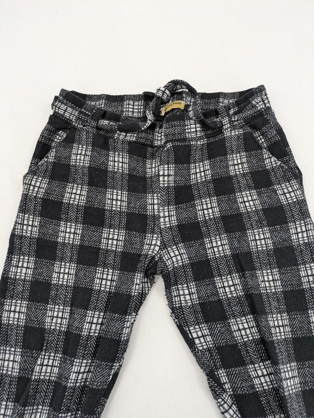 Frawoman loungewear black grey white checkered pants soft cotton adjustable drawstring waistband