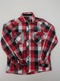 here+there by C&A red checkered long sleeve shirt with button placket and logo