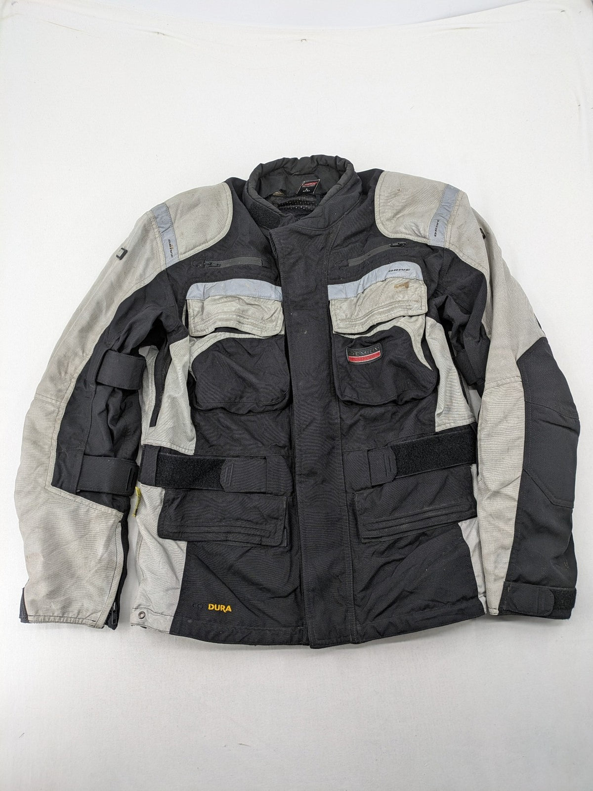 Polo motorcycle jacket cream durable Cordura fabric multiple pockets adjustable straps