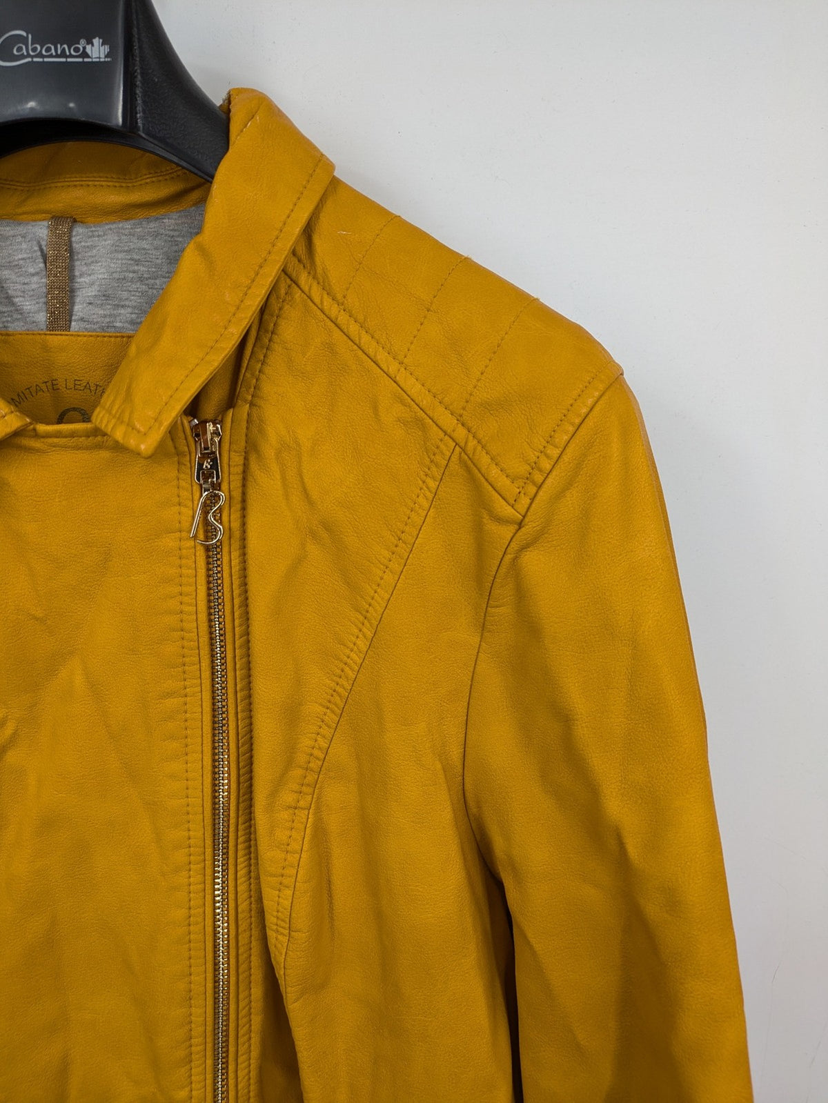 Moto yellow biker jacket asymmetrical zipper shoulder detailing soft faux leather