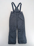 Topolino grey snow pants with adjustable straps and durable insulated material.