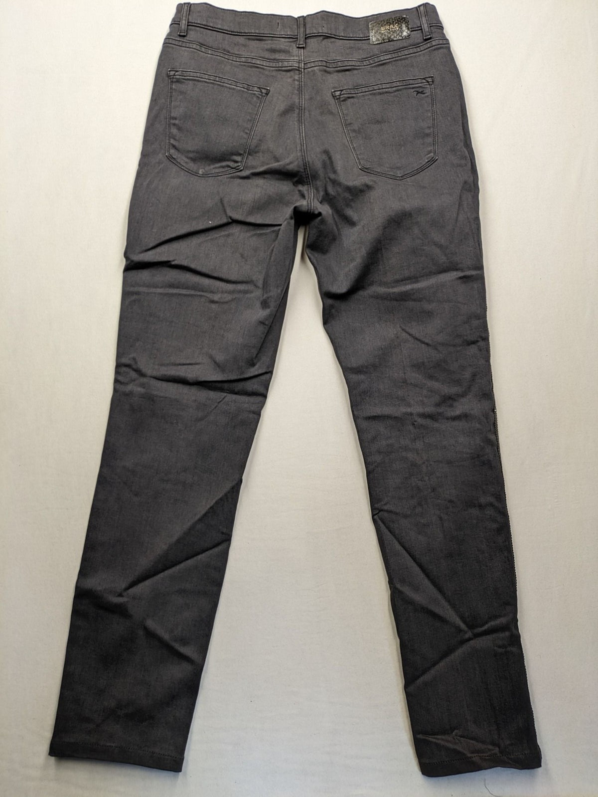 BRAX straight jeans grey with pearl detailing on outer seams, five-pocket style.