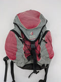 Deuter grey and pink Aircomfort Walk Air 30 rucksack with mesh back system.