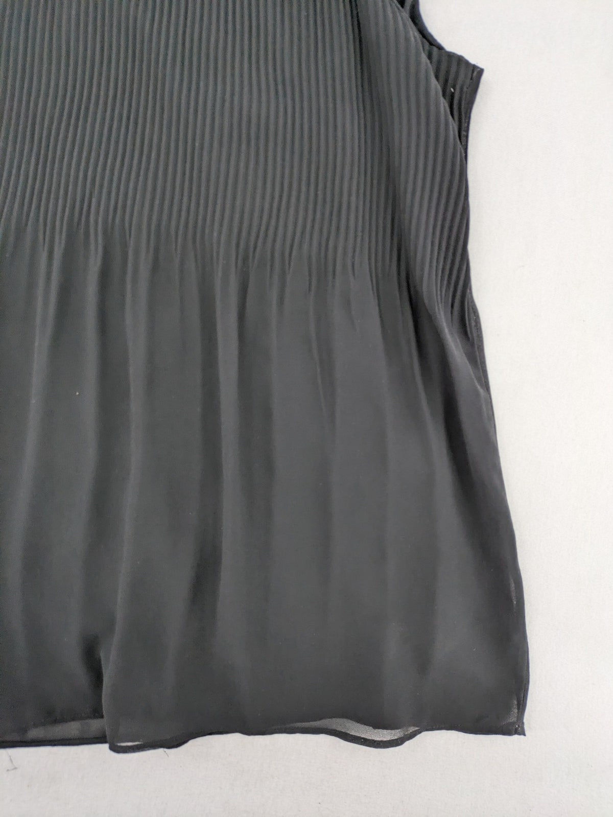 C&A grey top sleeveless pleated chiffon overlay with silver studs at neckline