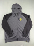 Borussia Dortmund grey and black hoodie with BVB 09 logo and full zip design.
