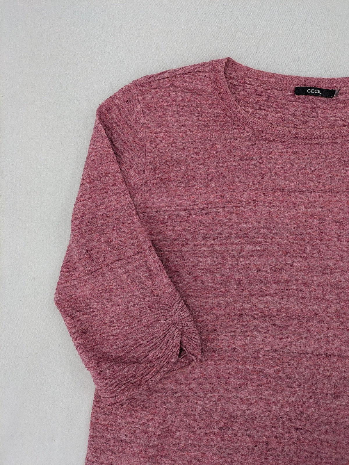 Cecil turtle neck jumper grey pink melange with textured knit and 3/4 sleeves.