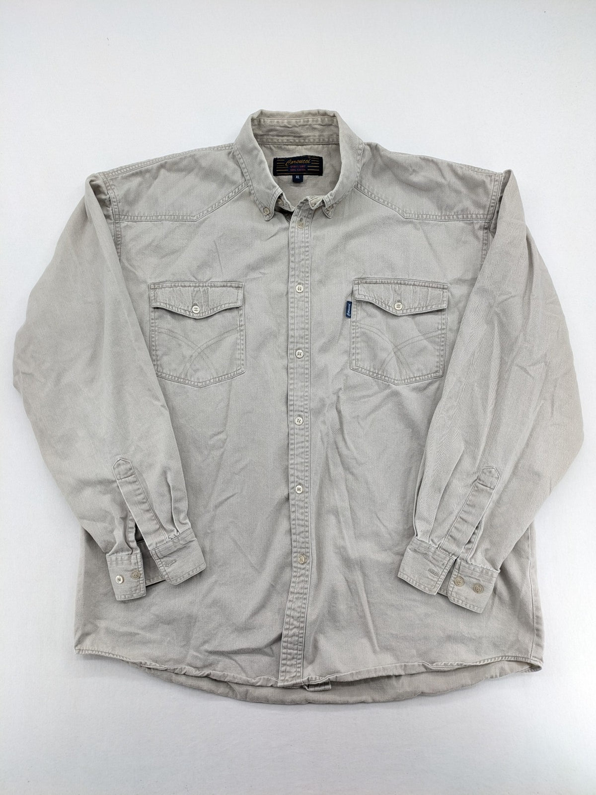 Corsucci beige button-down shirt 100% cotton with buttoned chest pockets and classic collar