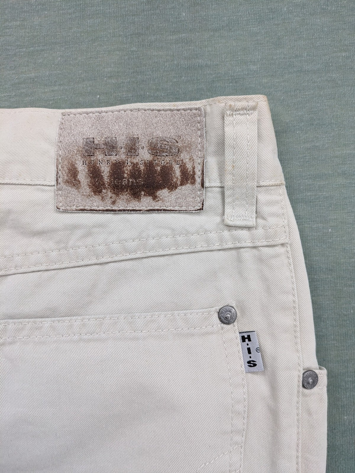 H.I.S beige straight jeans W36 L30, vintage style, classic 5-pocket design, durable cotton.