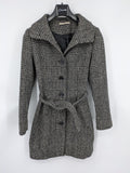Xanaka beige trench coat houndstooth pattern wool blend with matching belt.