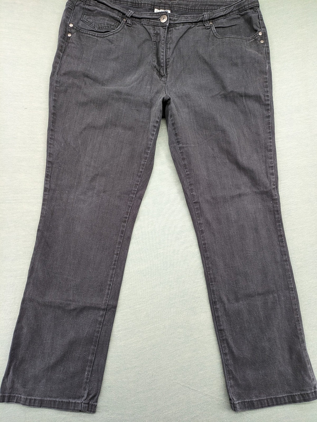 C&A grey straight jeans 5-pocket style with subtle rivets and stretch denim material.