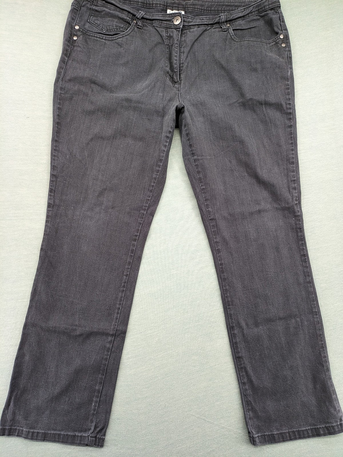 C&A grey straight jeans 5-pocket style with subtle rivets and stretch denim material.