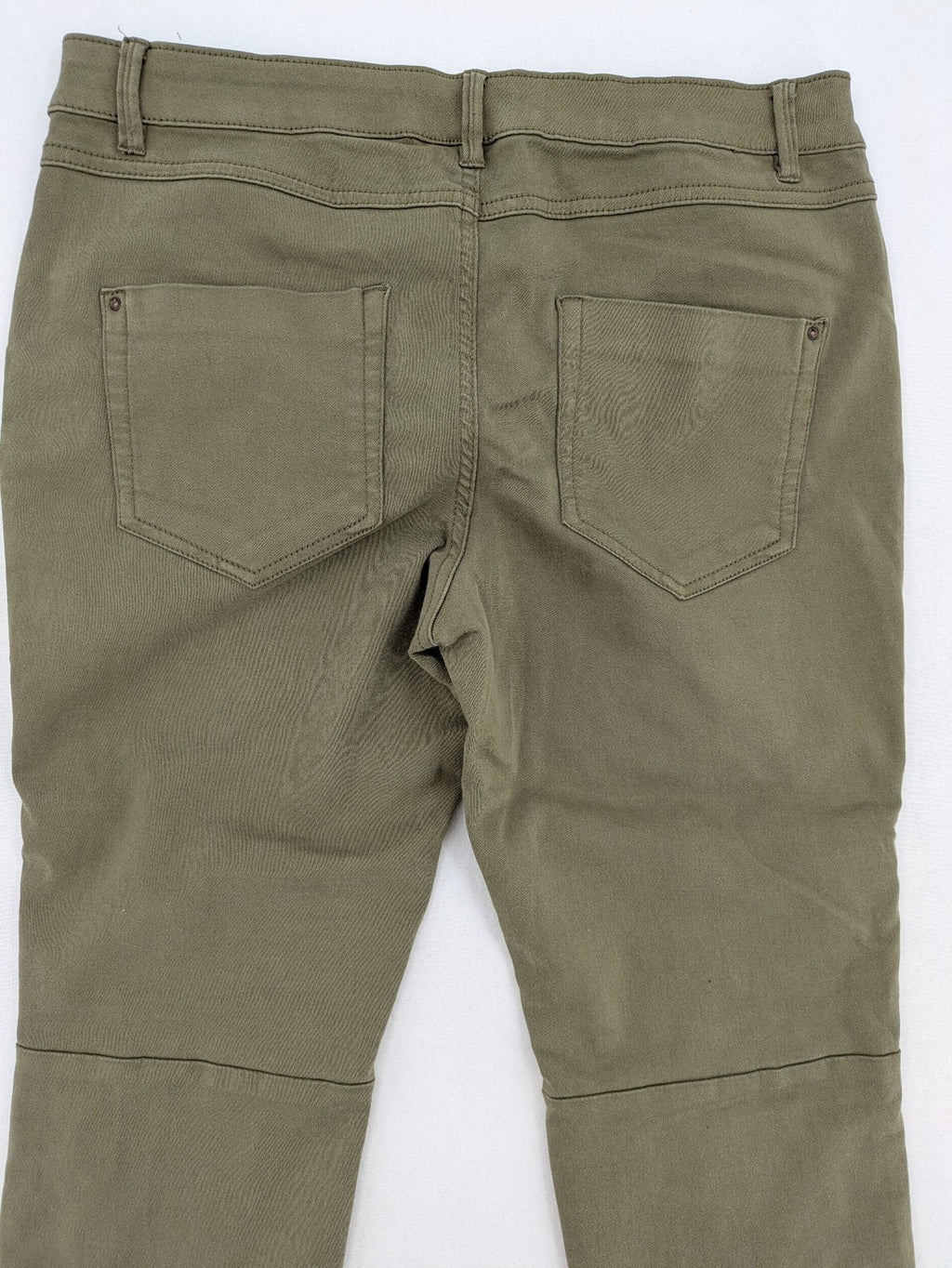 Clockhouse green moto jeggings with ribbed knee panels and ankle zippers.