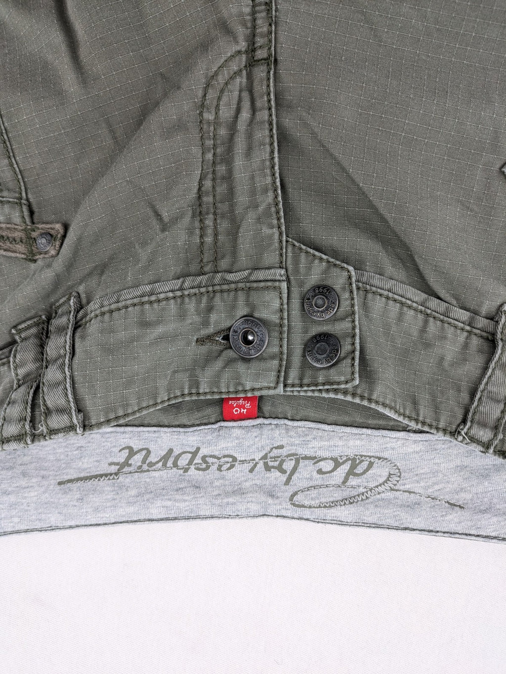 edc by Esprit khaki cargo pants ripstop fabric with multiple pockets and button fly