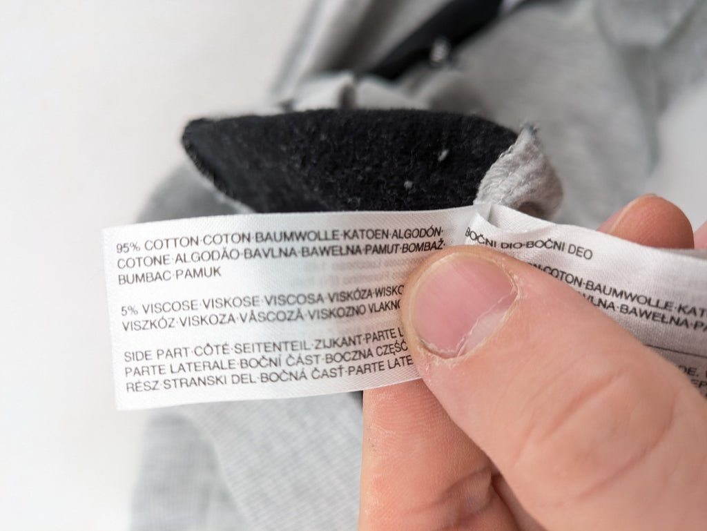 Fortnite pants grey with black side stripes and large logo print, cotton blend material.