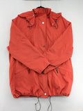 Sport Windbreaker orange jacket with adjustable hood, full zip, and button storm flap.