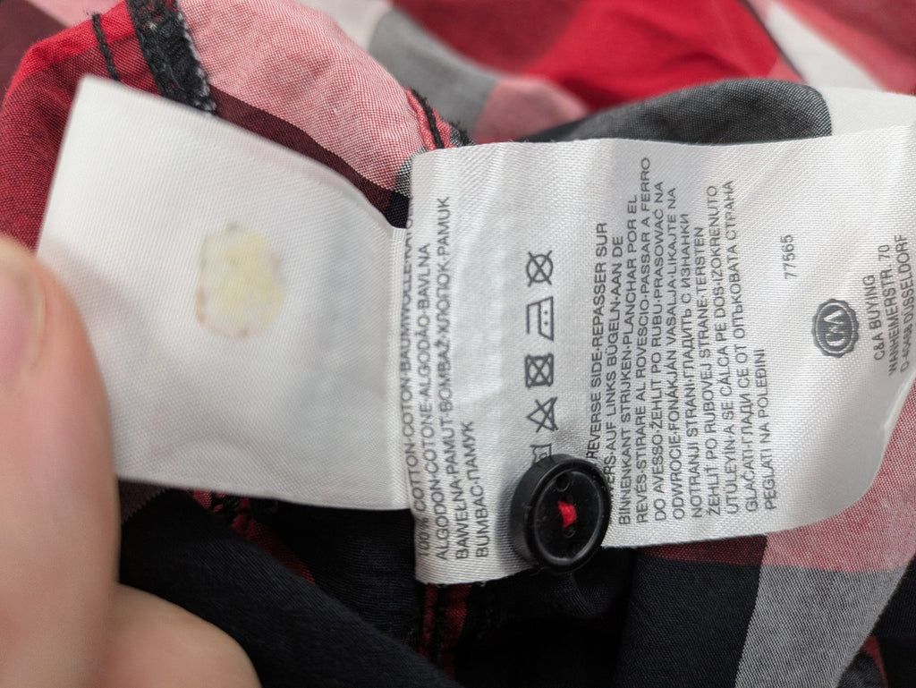 here+there by C&A red checkered long sleeve shirt with button placket and logo