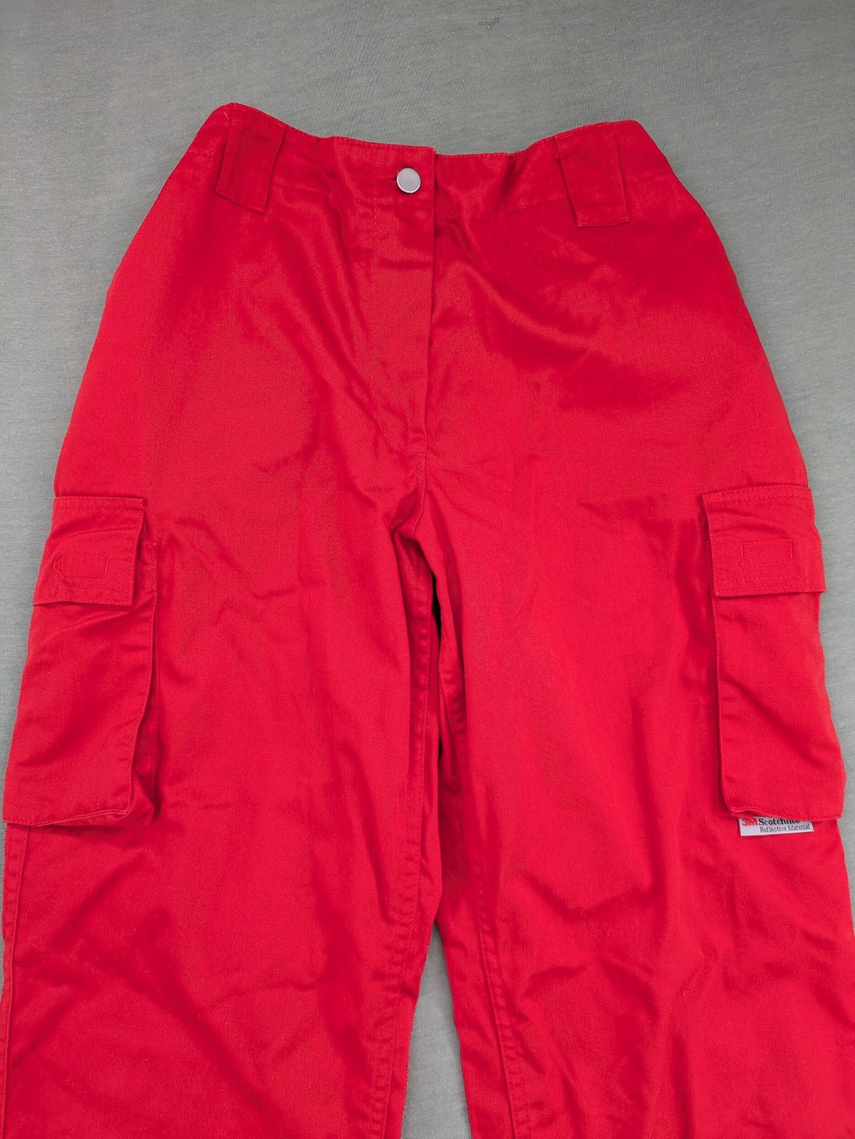 Bücking grey cargo work pants red accents with 3M Scotchlite reflective strips.