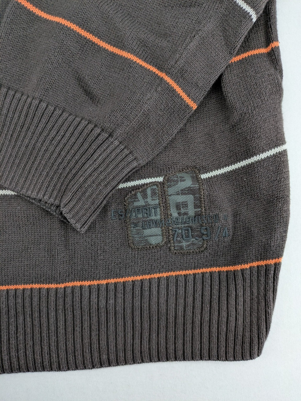 Esprit orange striped turtle neck jumper with logo patch and ribbed cuffs.