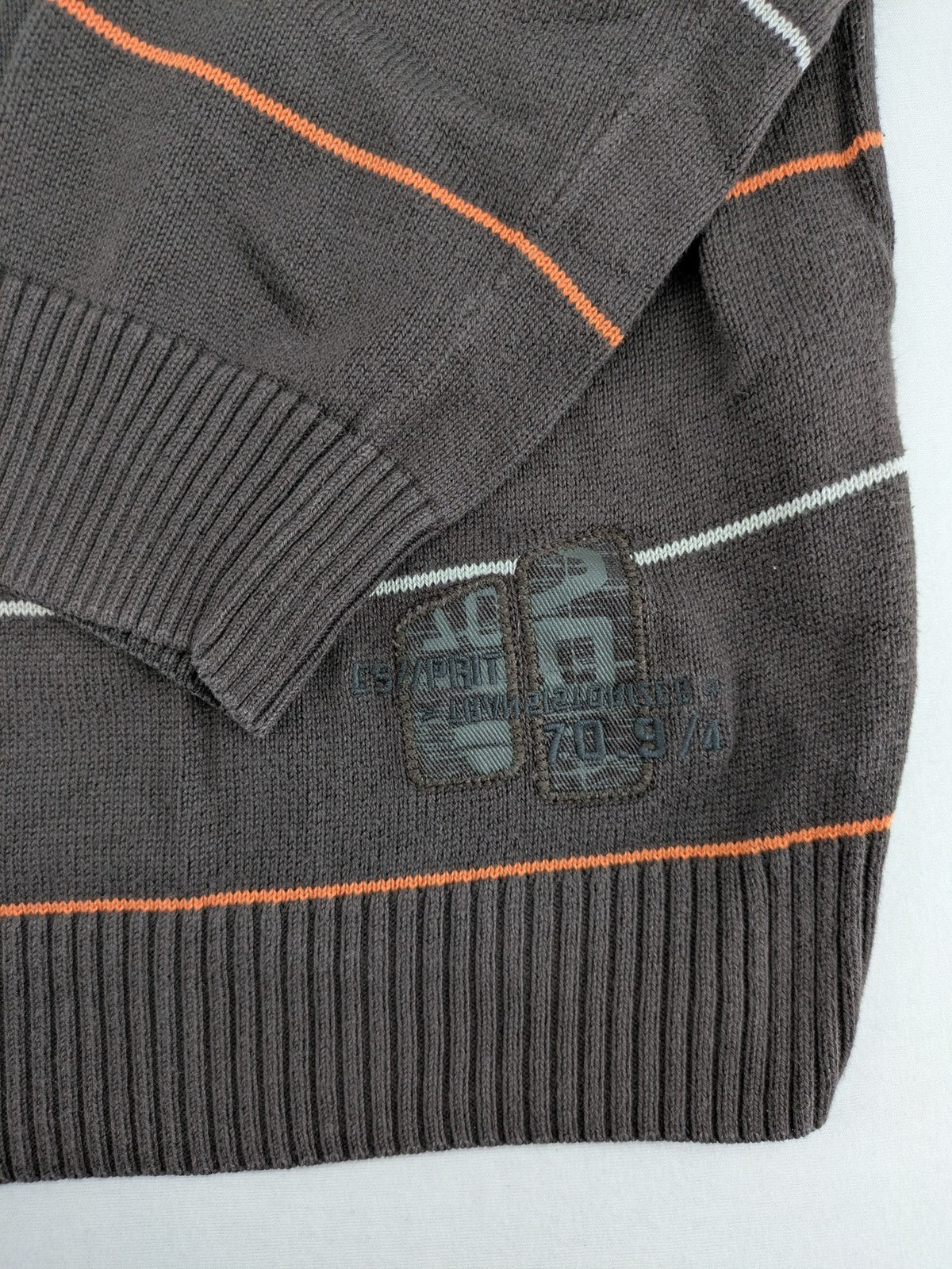 Esprit orange striped turtle neck jumper with logo patch and ribbed cuffs.