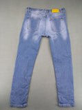 Wotega blue straight jeans light wash faded with classic 5-pocket design and stretch material.