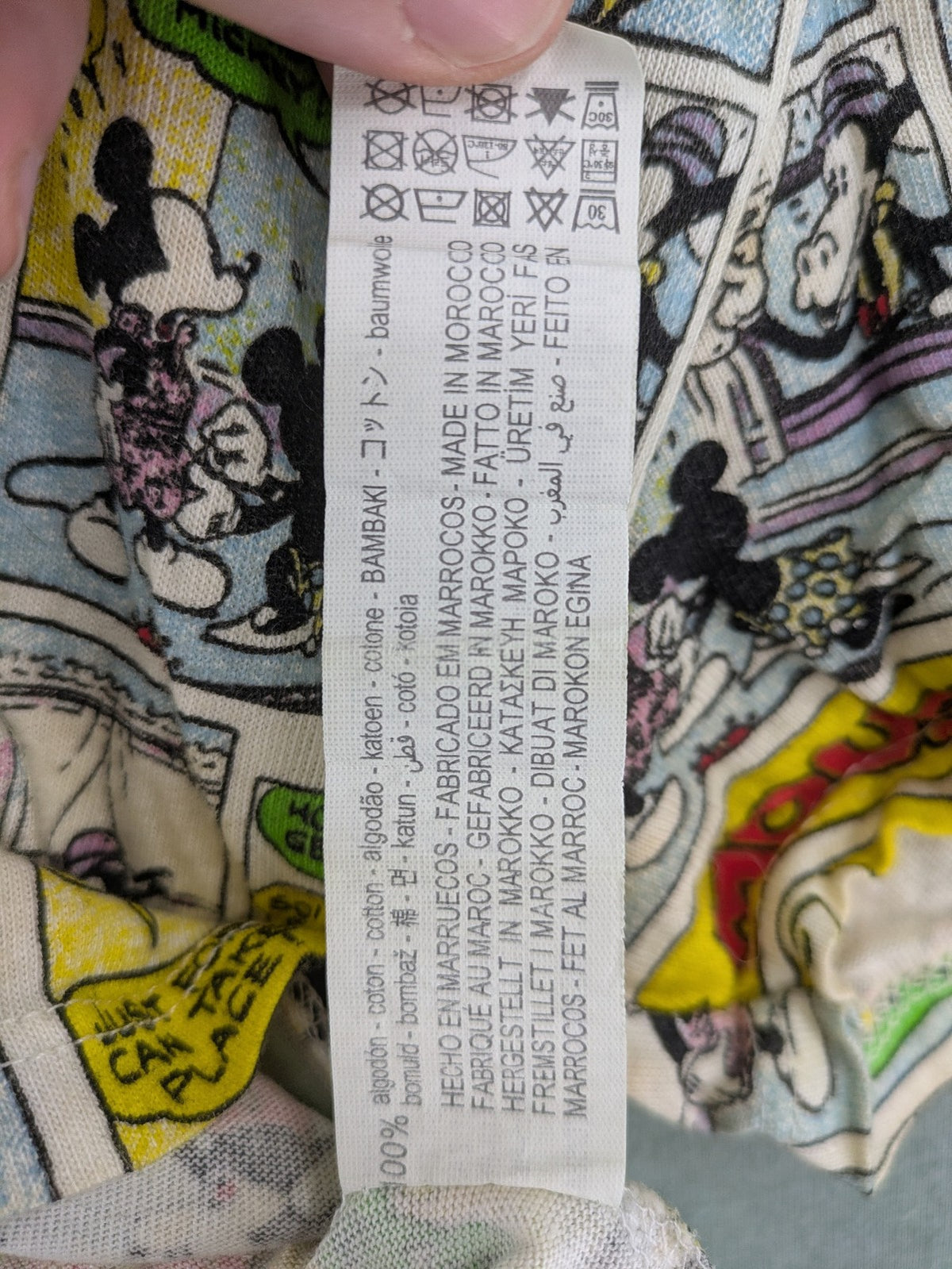 Zara multi-coloured cropped t-shirt featuring vibrant Mickey Mouse comic print and short sleeves.