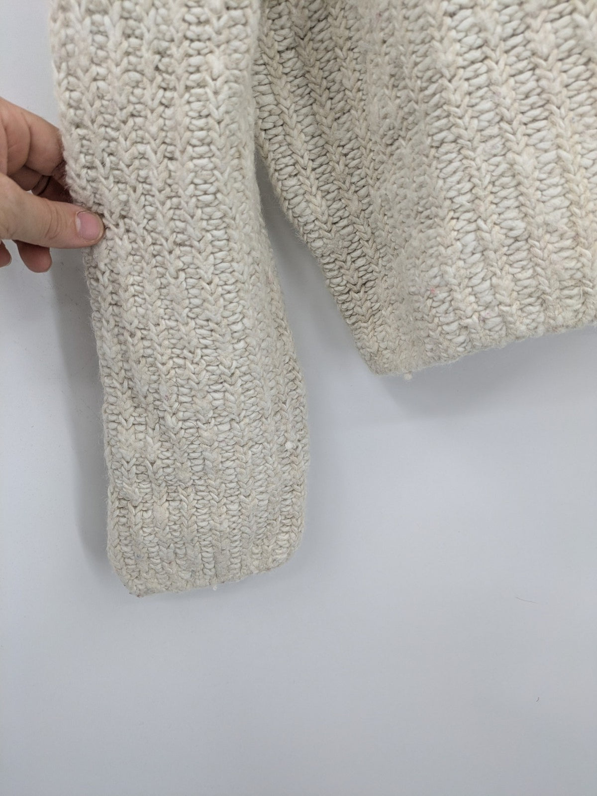 OPUS beige knit jumper chunky knit design with stand-up collar and relaxed fit