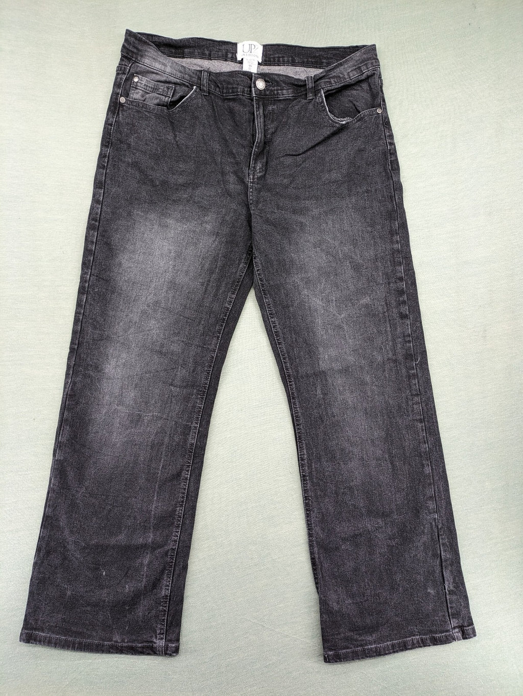 up2 fashion black straight jeans washed look 5-pocket design cotton blend