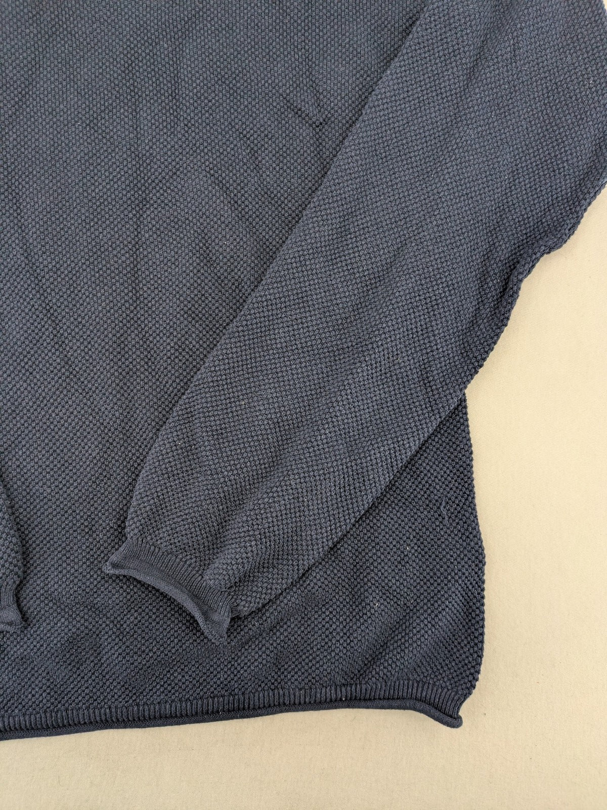 Jean Pascale navy turtle neck jumper with textured knit and round neckline.