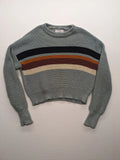 Pull&Bear beige turtle neck jumper with block stripe pattern and ribbed knit texture.