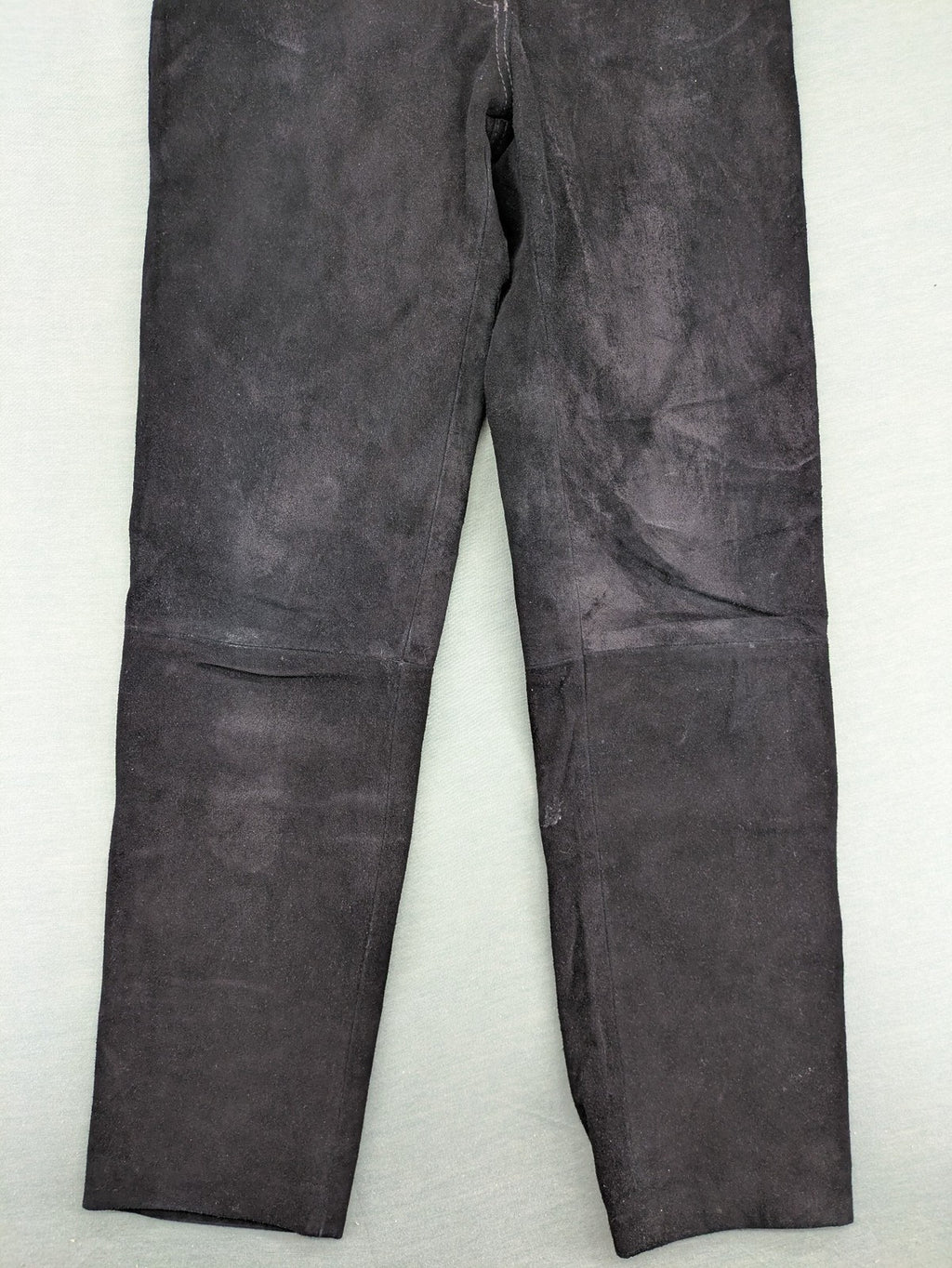 Silhouette black vintage pants high-waisted genuine suede five-pocket style with studded belt.