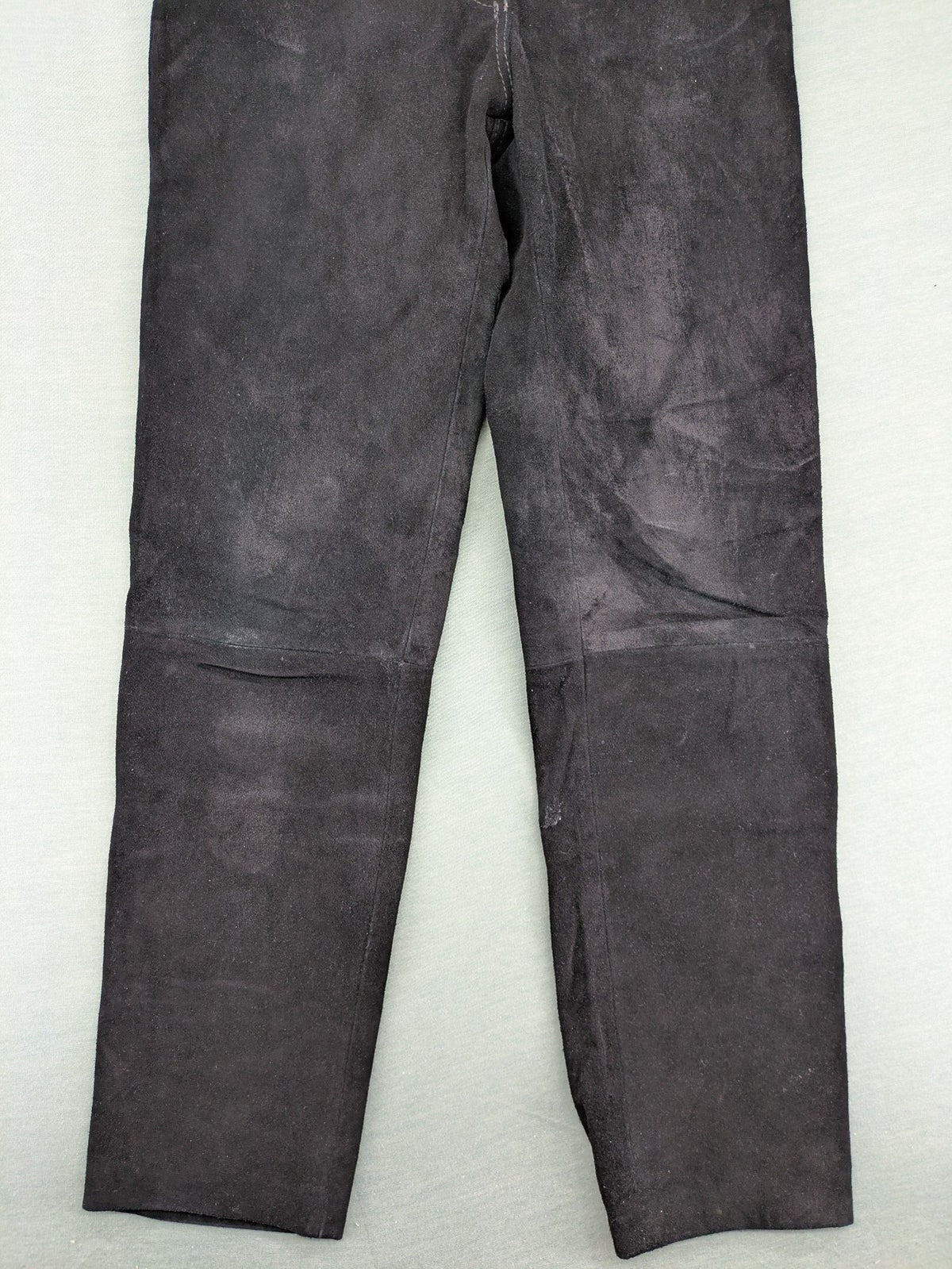 Silhouette black vintage pants high-waisted genuine suede five-pocket style with studded belt.