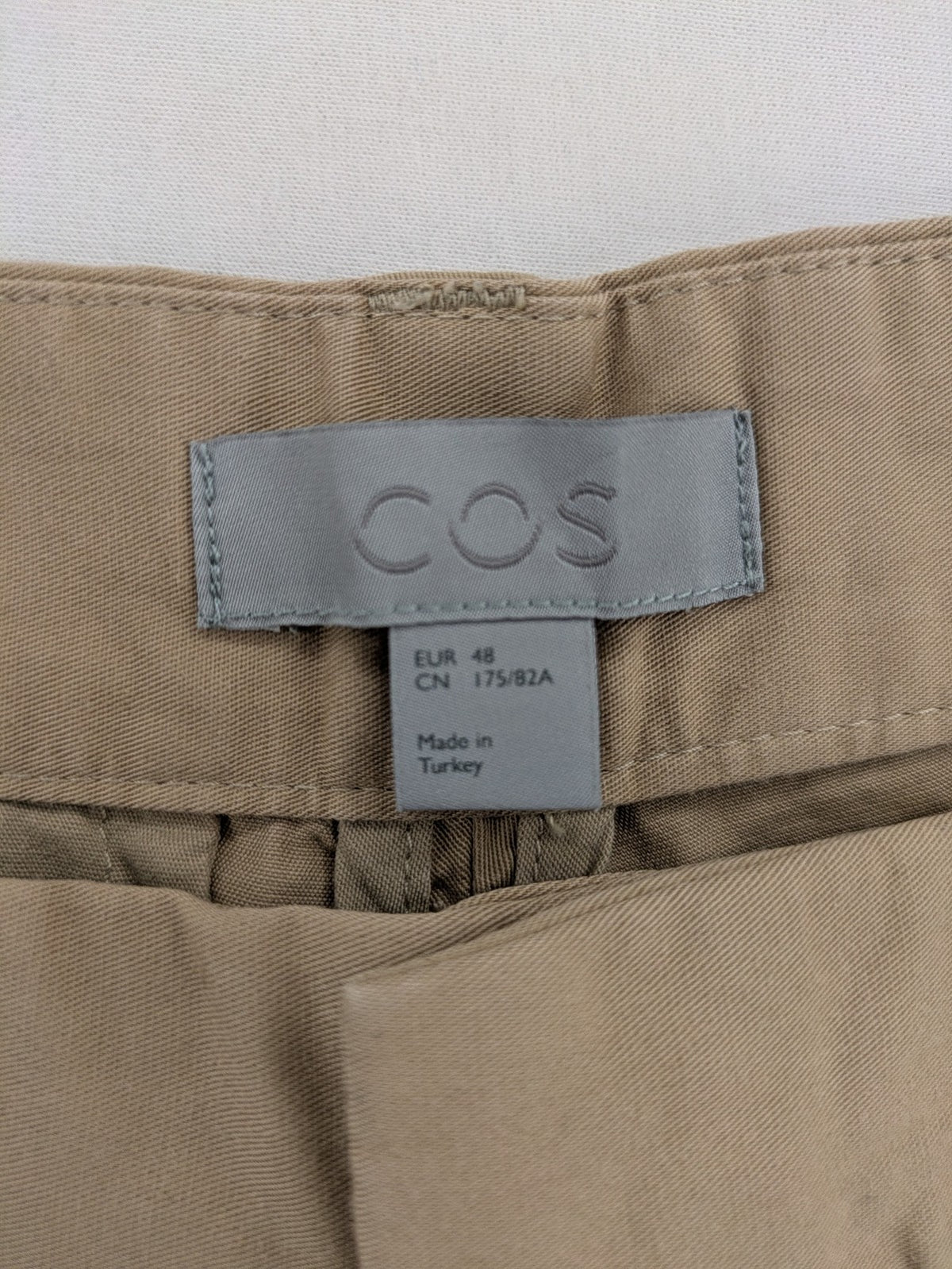 COS beige chino pants flat front straight cut cotton-lyocell blend