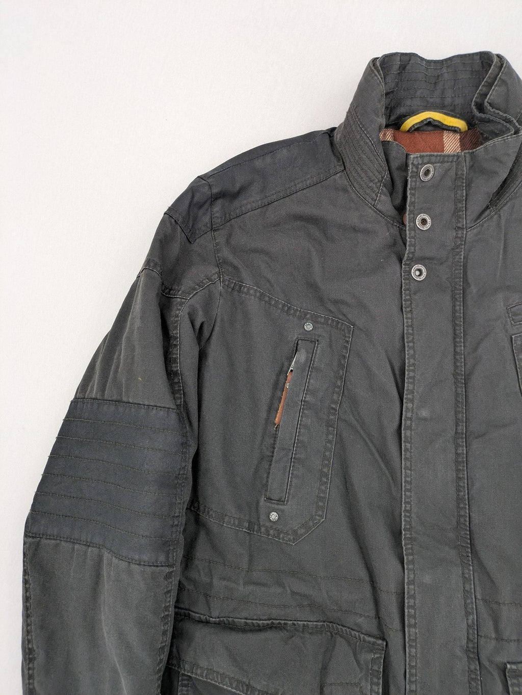 camel active grey field jacket cotton quilted with multiple pockets and stand-up collar